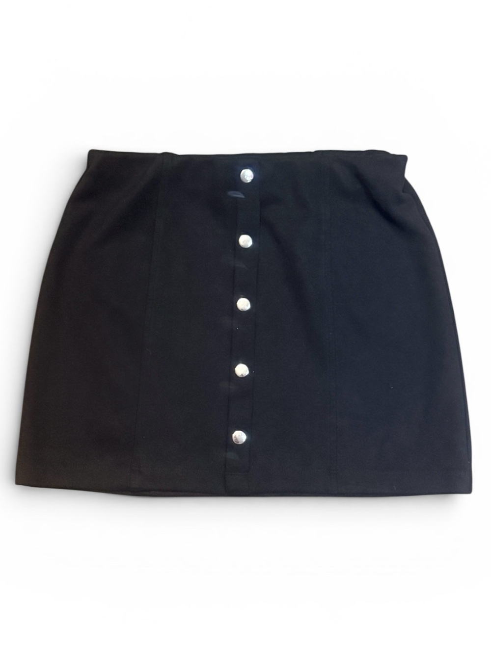Women’s Faux Suede Mini Skirt Black Medium Decorative Snaps
